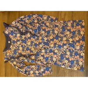 Tea Collection Girls Blue Floral Ruffle Long Sleeve Cotton Jersey Dress Size 7